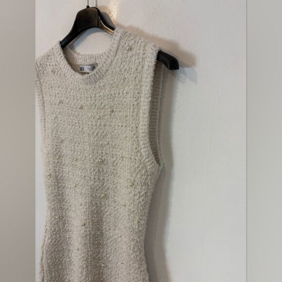 NWT ZARA TWEED PEARL TEXTURED MINI DRESS - Picture 5 of 11